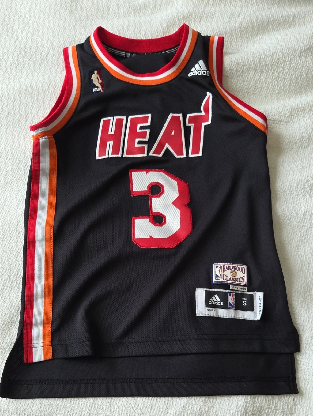 adidas Black Miami Heat #3 Youth Basketball Jersey with Red & White Accents